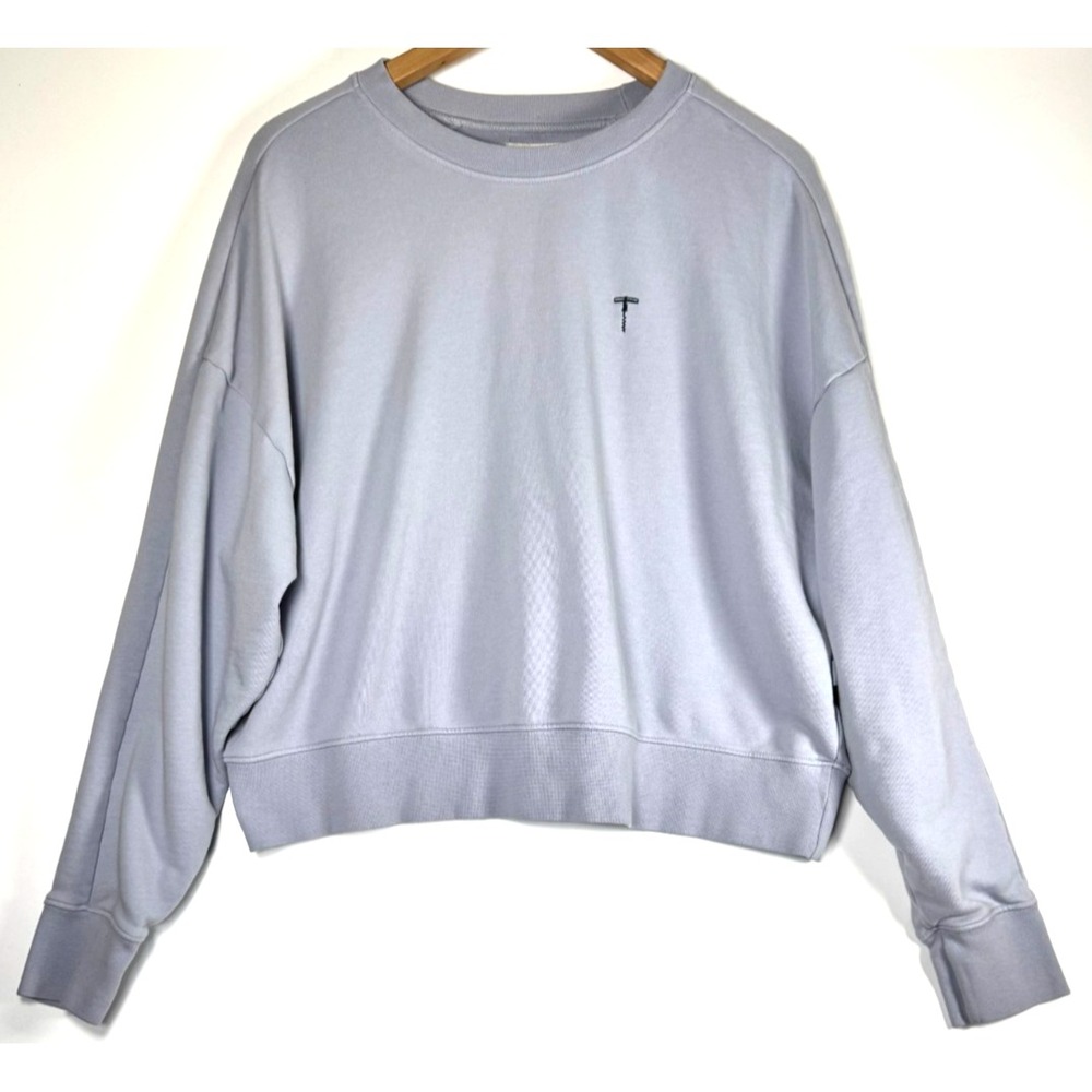 American Giant Women Medium Sweatshirt Blue Gray Corkscrew Embroidered USA Made